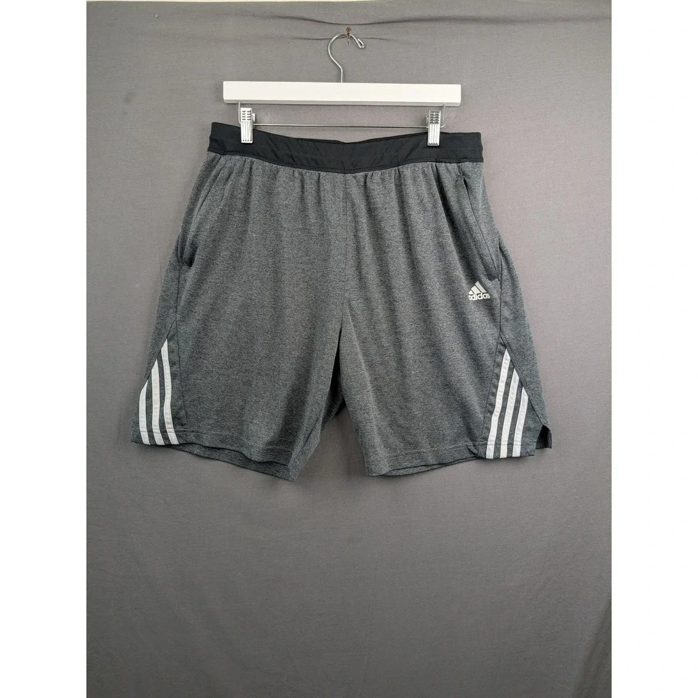 Adidas Mens‎ Heather Gray Training Athletic Shorts XL 3-Stripes Pockets